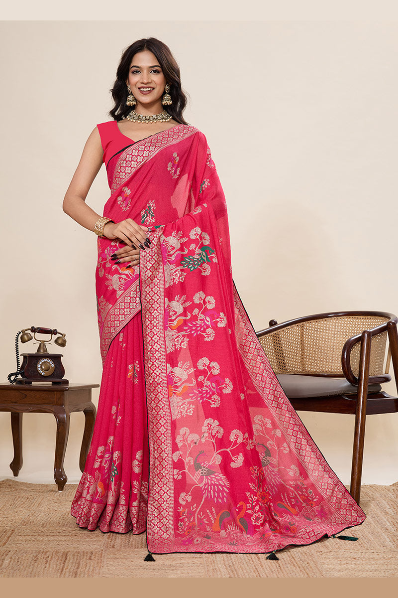 Traditional Indian Cotton Saree – Red with Foil Print PR