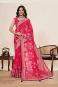 Traditional Indian Cotton Saree – Red with Foil Print PR