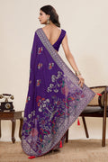 Party Wear Cotton Saree – Purple Color with Detailed Print work PR