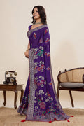 Party Wear Cotton Saree – Purple Color with Detailed Print work PR