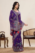 Party Wear Cotton Saree – Purple Color with Detailed Print work PR
