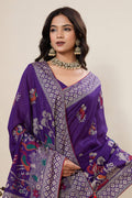 Party Wear Cotton Saree – Purple Color with Detailed Print work PR