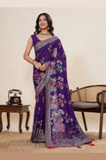 Party Wear Cotton Saree – Purple Color with Detailed Print work PR