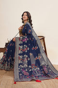 Traditional Cotton Saree – Blue Color with Detailed Print work PR