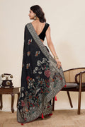 Black Designer Cotton Saree with Detailed Print work PR
