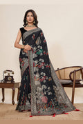 Black Designer Cotton Saree with Detailed Print work PR