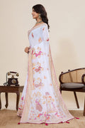 Twilight Elegance White Cotton Saree with Detailed Print work PR