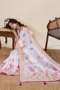 Twilight Elegance White Cotton Saree with Detailed Print work PR
