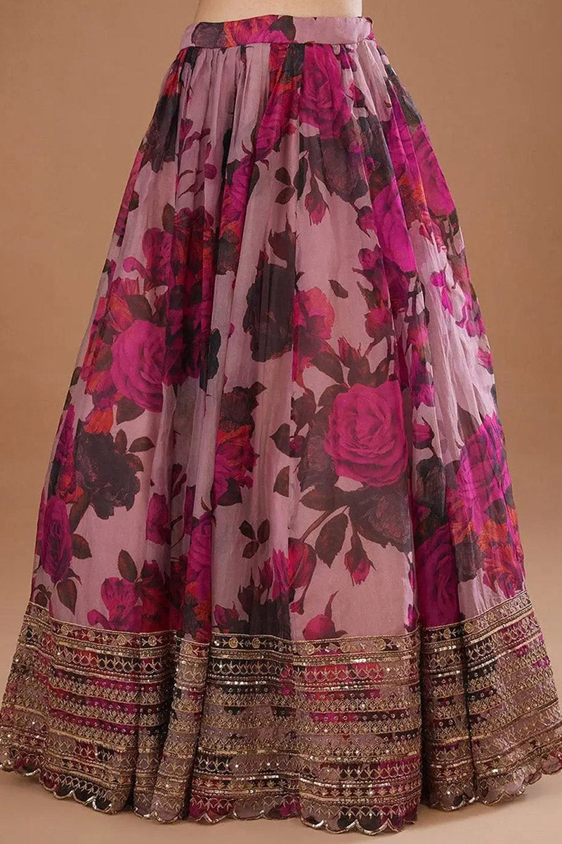 Elegant Floral Embroidered Mauve Lehenga Set PR