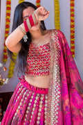 Rani Pink Organza Lehenga Set – Floral Embroidery & Dupatta PR