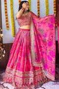 Rani Pink Organza Lehenga Set – Floral Embroidery & Dupatta PR