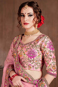 Embroidered Light Pink Silk Lehenga Set with Mirror & Sequin Detailing PR
