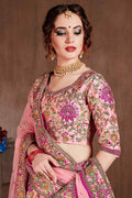 Embroidered Light Pink Silk Lehenga Set with Mirror & Sequin Detailing PR
