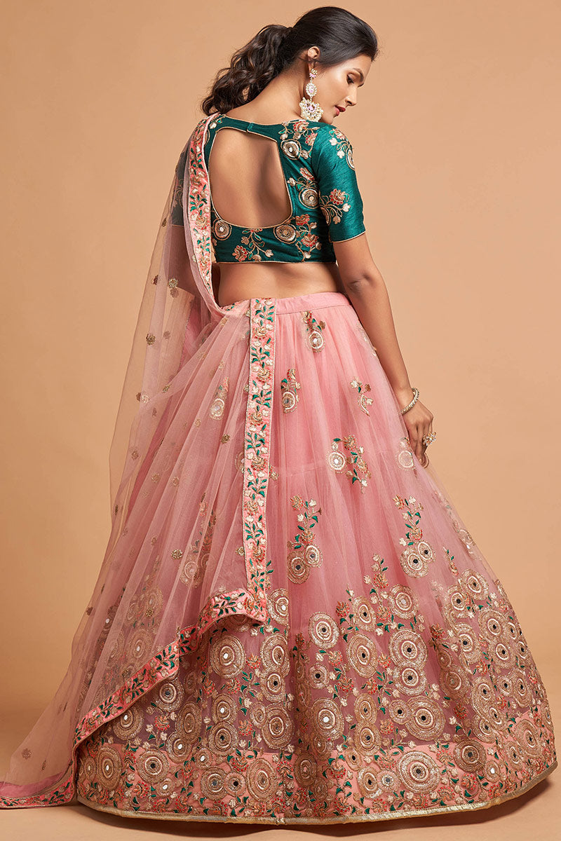 Festive Floral Net Lehenga for Parties & Celebrations in Pink PR