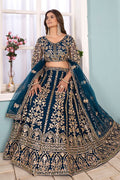 Royal Teal Blue Embroidered Net Lehenga with Heavy Zari Work RTI