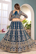 Royal Teal Blue Embroidered Net Lehenga with Heavy Zari Work RTI