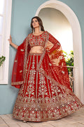 Red Wedding Lehenga Set with Dupatta – Indian Ethnic Wear UK RTI