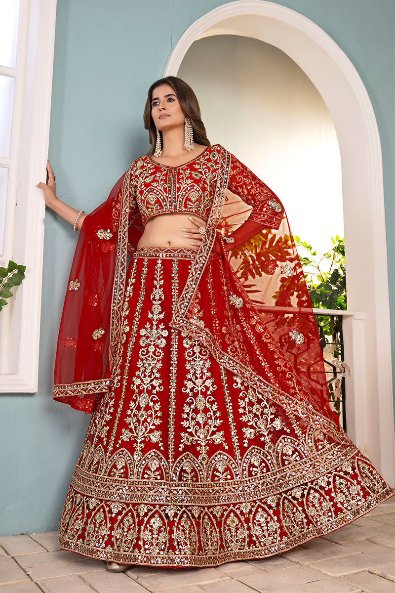 Red Wedding Lehenga Set with Dupatta – Indian Ethnic Wear UK RTI