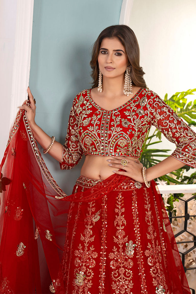 Red Wedding Lehenga Set with Dupatta – Indian Ethnic Wear UK RTI
