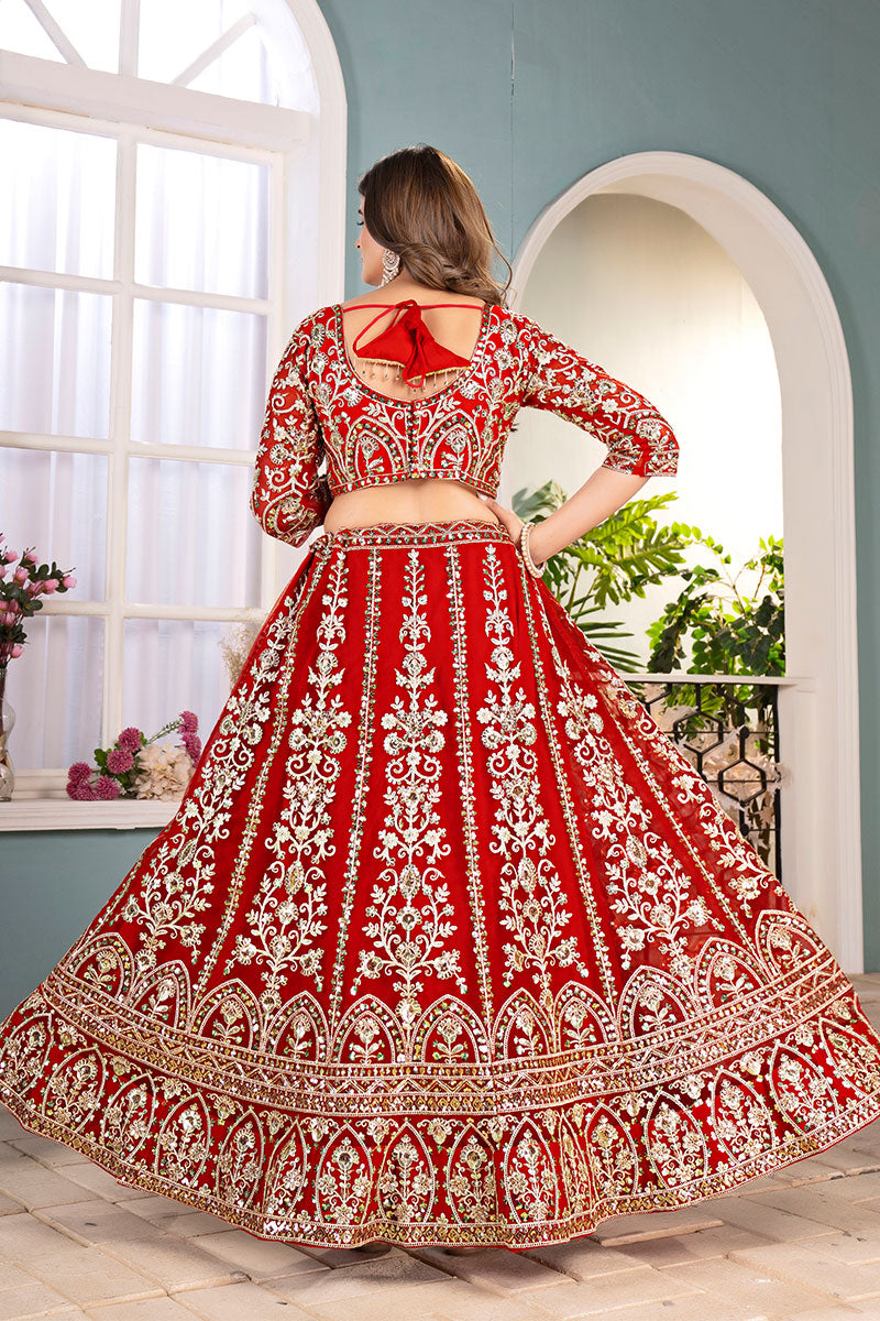 Red Wedding Lehenga Set with Dupatta – Indian Ethnic Wear UK RTI