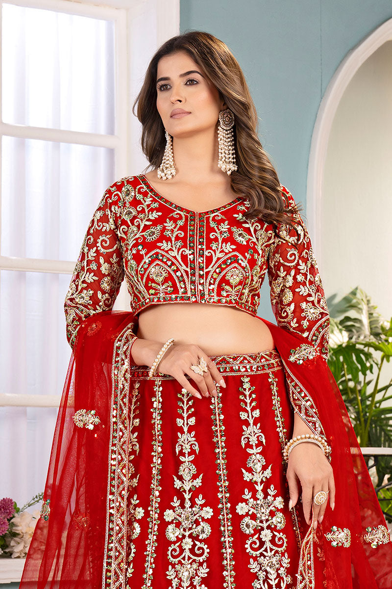 Red Wedding Lehenga Set with Dupatta – Indian Ethnic Wear UK RTI