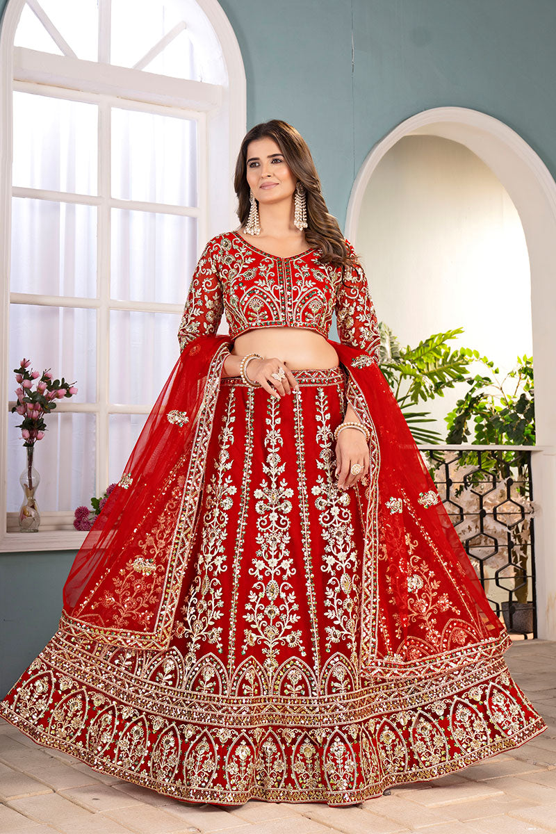 Red Wedding Lehenga Set with Dupatta – Indian Ethnic Wear UK RTI