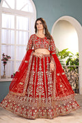 Red Wedding Lehenga Set with Dupatta – Indian Ethnic Wear UK RTI
