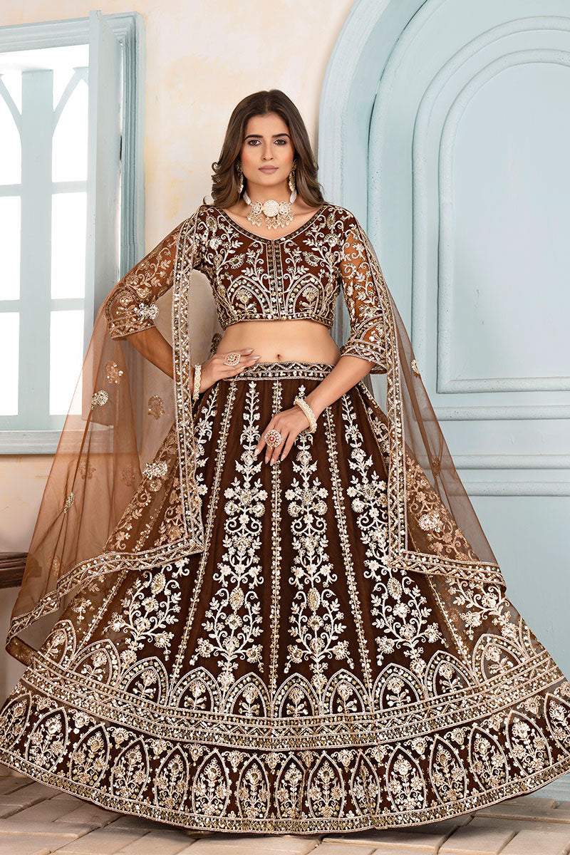Coffee Lehenga for Bridesmaids & Wedding Guests – Embroidered Elegance RTI