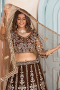Coffee Lehenga for Bridesmaids & Wedding Guests – Embroidered Elegance RTI