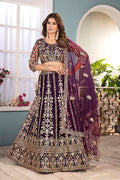 Trendy Wine-Toned Net Lehenga with Gold Work – UK Wedding Wear RTI