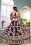 Trendy Wine-Toned Net Lehenga with Gold Work – UK Wedding Wear RTI