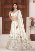 White Silk Bridal Lehenga with Heavy Embroidery & Mirror Work RTI