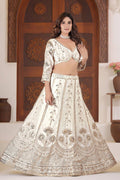 White Silk Bridal Lehenga with Heavy Embroidery & Mirror Work RTI