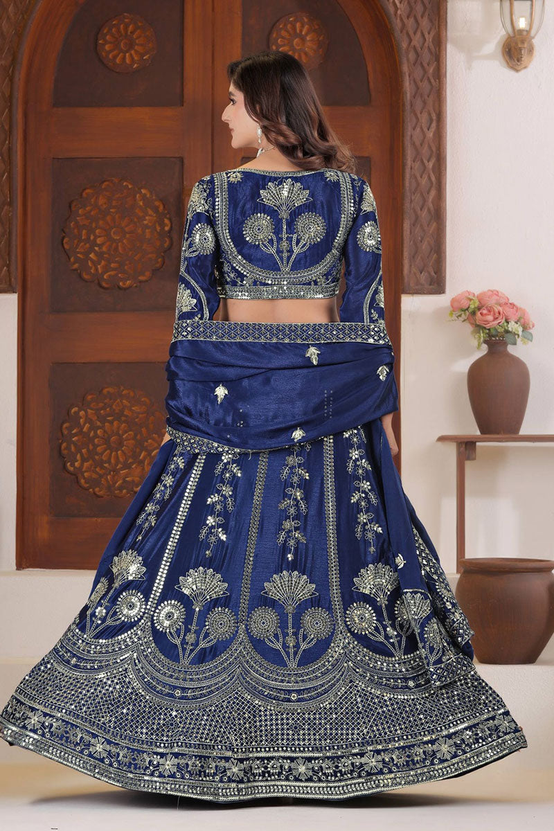 Designer Blue Silk Bridal Lehenga with Heavy Embroidery & Mirror Work RTI
