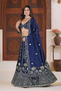 Designer Blue Silk Bridal Lehenga with Heavy Embroidery & Mirror Work RTI