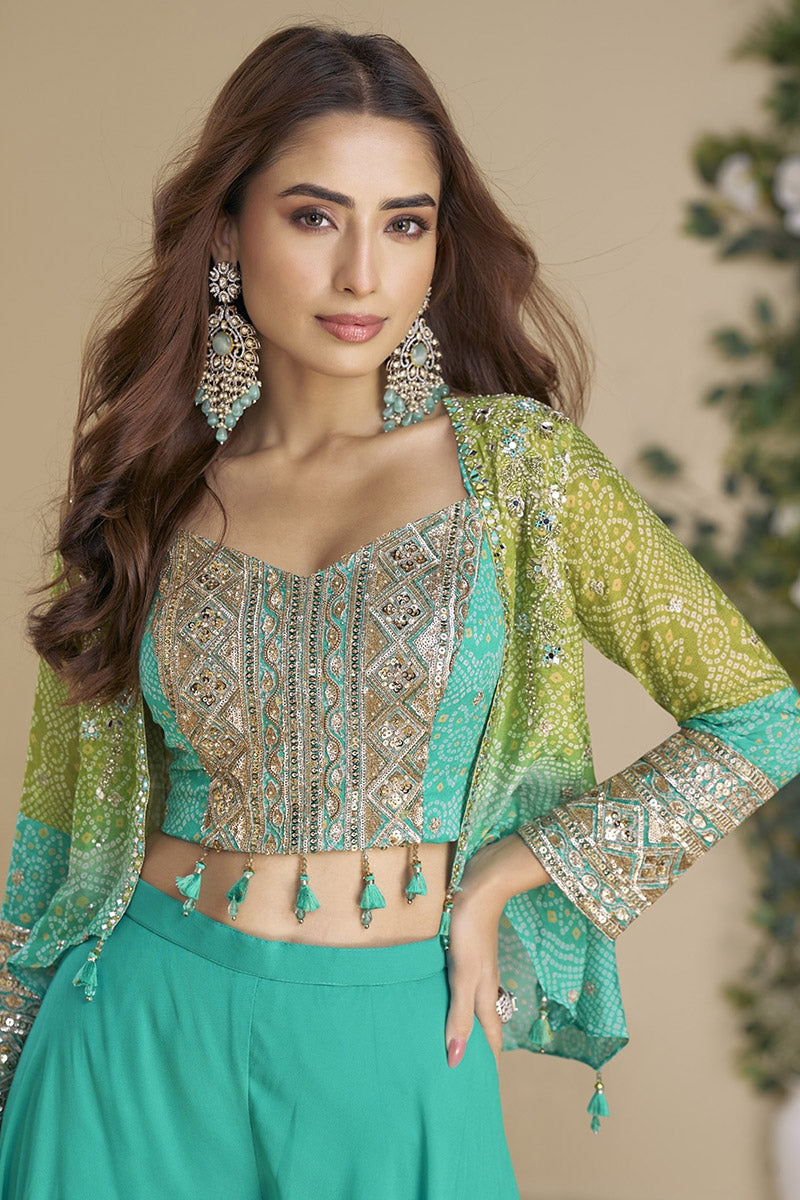 Sky Blue Indo-Western Palazzo Suit – Perfect for Weddings & Celebrations PR