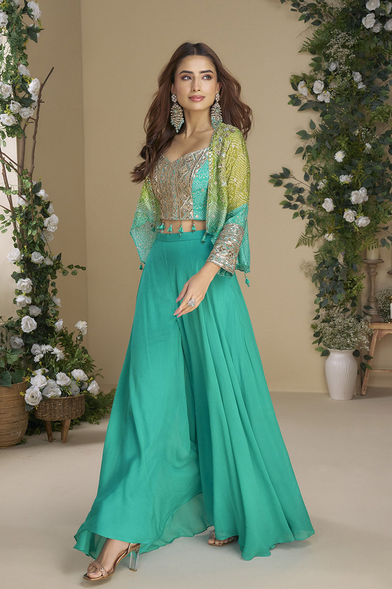Sky Blue Indo-Western Palazzo Suit – Perfect for Weddings & Celebrations PR