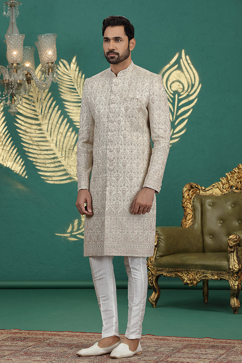 Luxury Beige Sherwani with Fine Embroidery β Wedding Collection PR