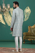 Men’s Firozi Sherwani with Churidar – Embroidered Ethnic Wedding Suit PR