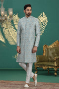 Men’s Firozi Sherwani with Churidar – Embroidered Ethnic Wedding Suit PR