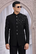 Embroidered Indo-Western Suit in Black – Modern Ethnic Outfit for Men PR