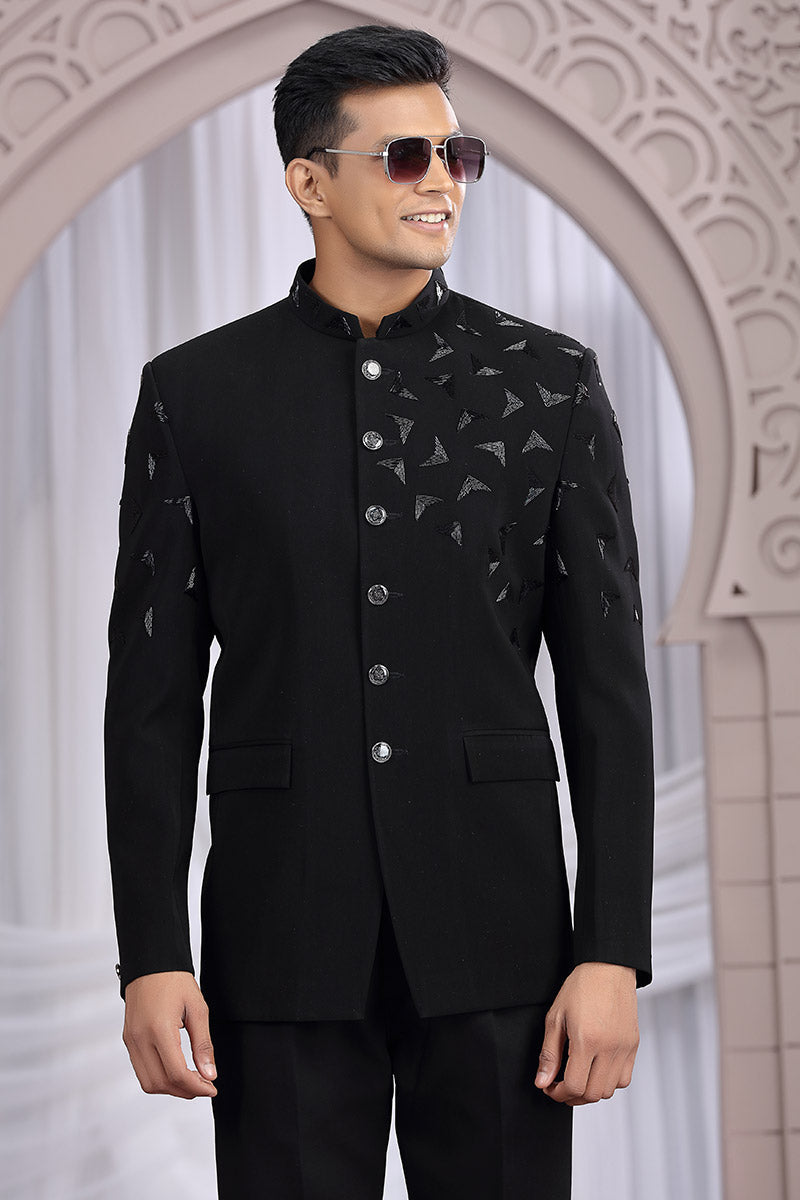 Embroidered Indo-Western Suit in Black – Modern Ethnic Outfit for Men PR
