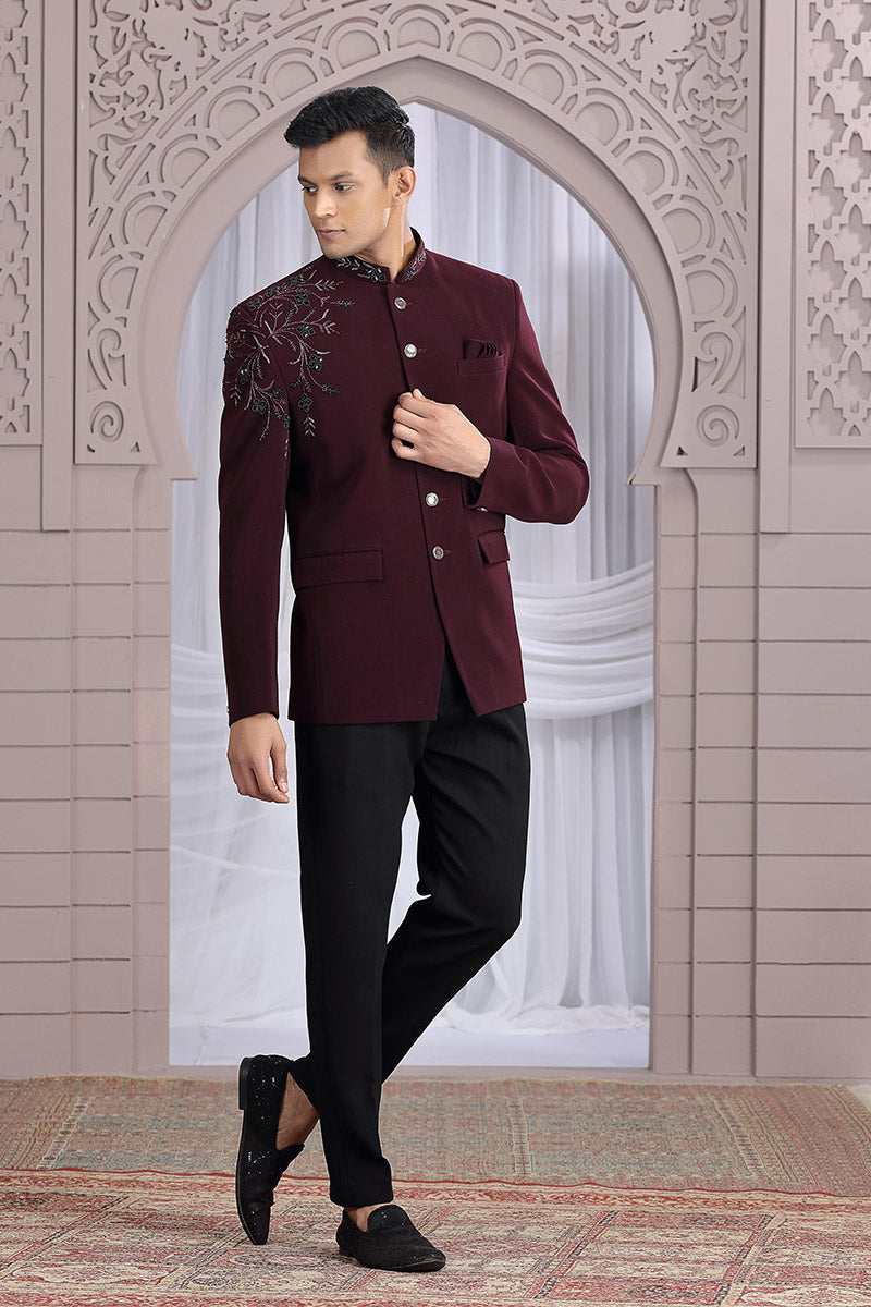 Indian Formalwear for Men – Wine Suit Set PR