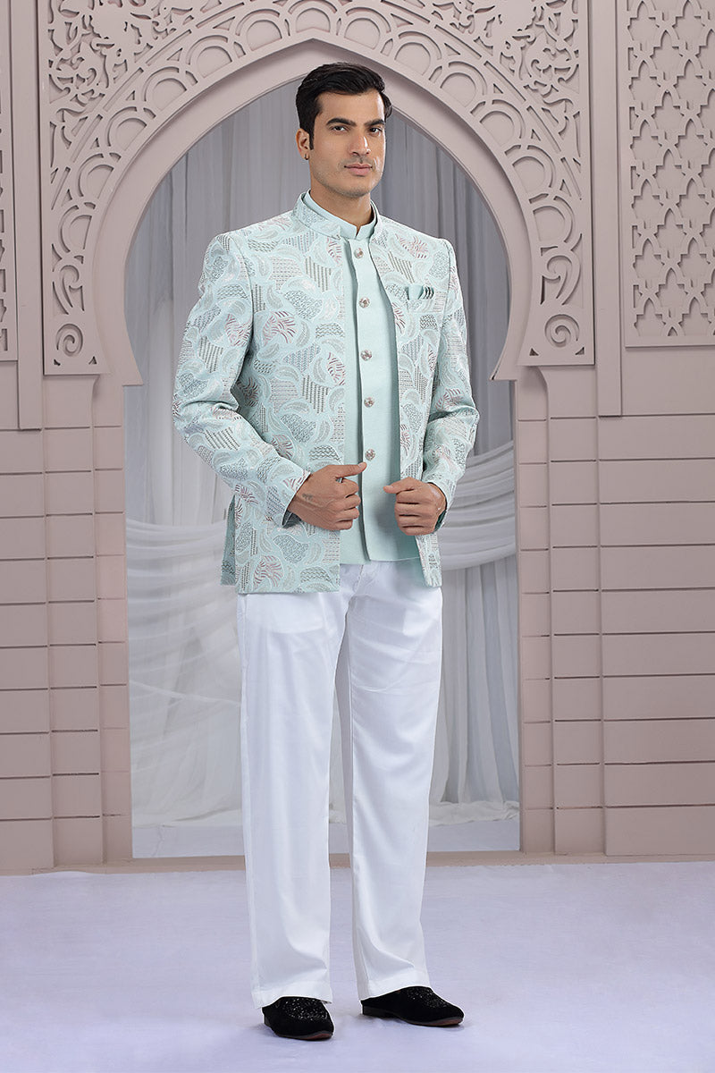 Party Ready Indo-Western Suit – Men's Pista Green Look PR