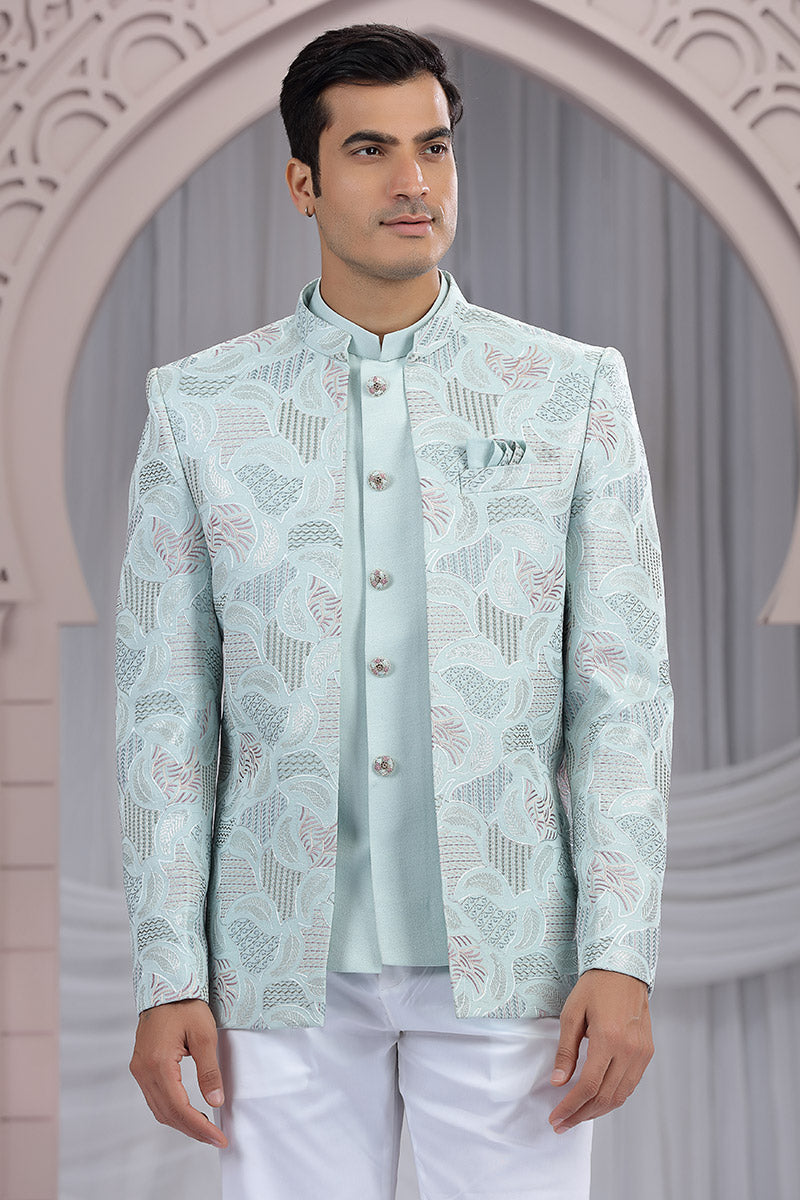 Party Ready Indo-Western Suit – Men's Pista Green Look PR