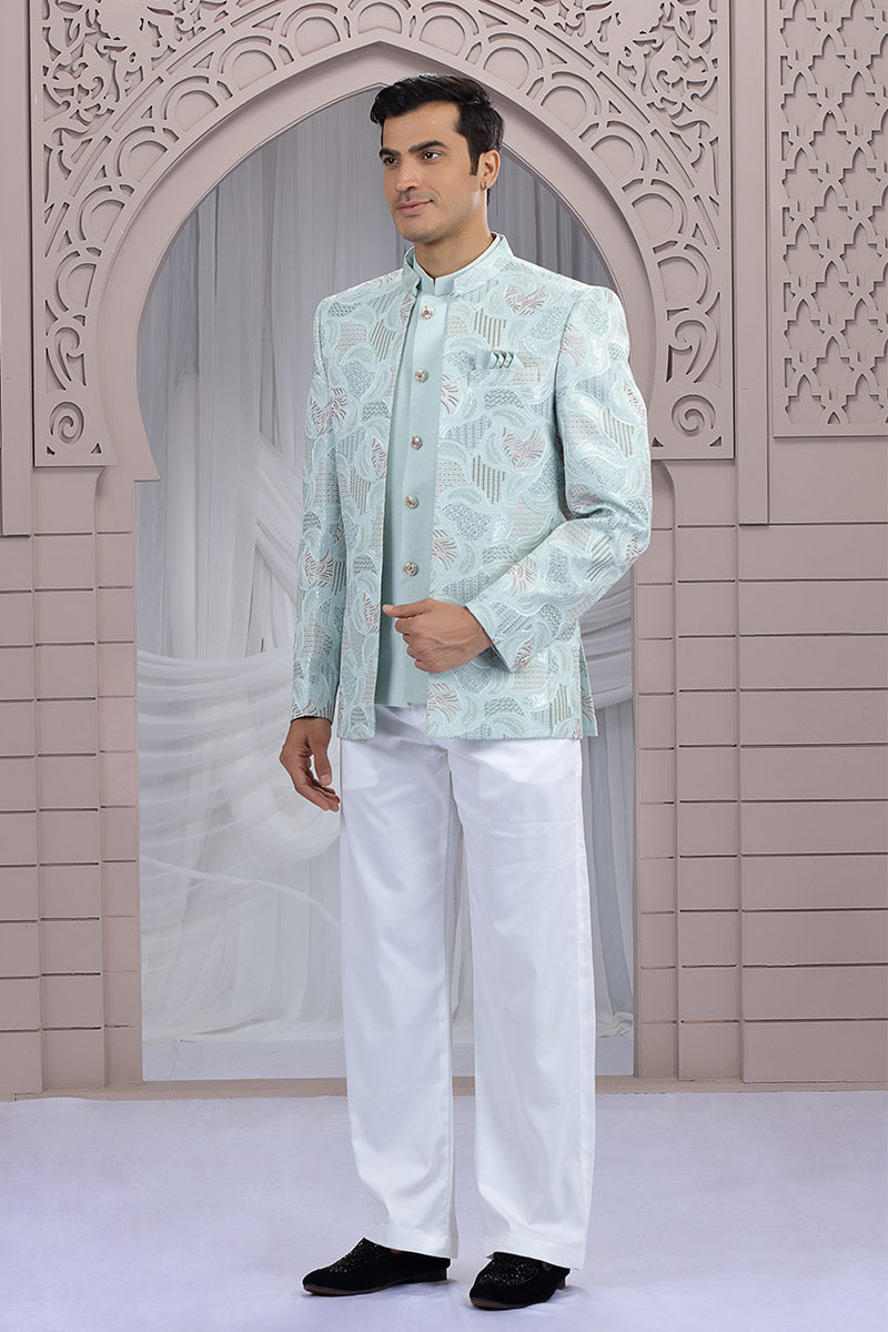 Party Ready Indo-Western Suit – Men's Pista Green Look PR