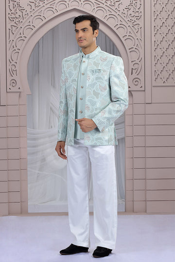 Party Ready Indo-Western Suit – Men's Pista Green Look PR