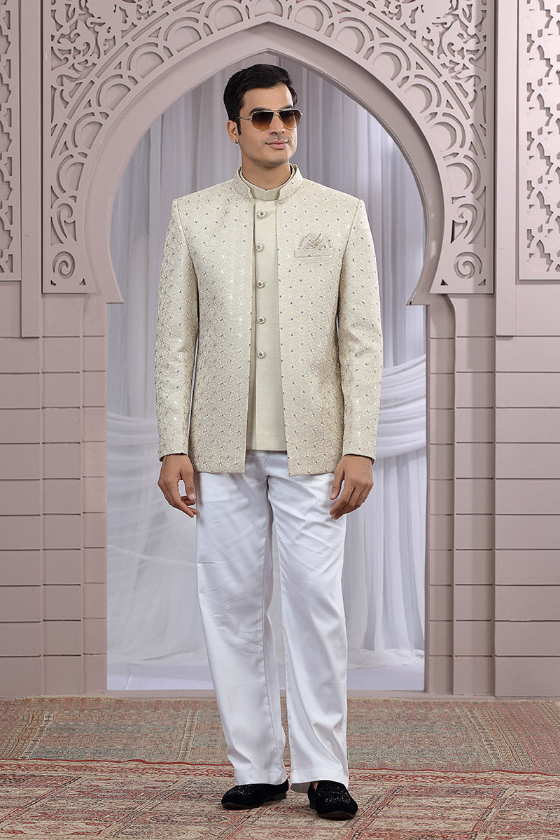 Modern Jodhpuri Suit-Party-Ready in Pastel Beige PR