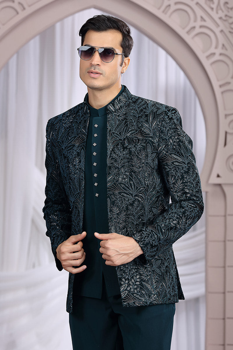 Teal Green Dream Festive Wear Jacket for Men PR