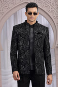 Indian Festive Imported Plain Fabric Jacket – Elegant Black PR